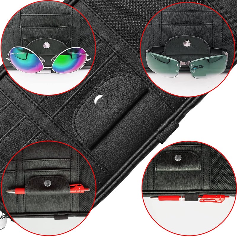 Da by Car Sun Visor Organizer  Multi-Pocket Visor Organizer Storage Pouch for Cars  SUVs & Trucks with Double Zippers  Elastic Bands & Glasses Clip - Organizes Essentials Keep Tidy (Black) - Image 4